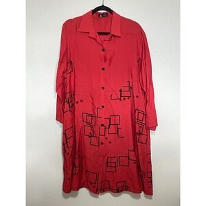 Vintage Y2k‎ Red Black Geometric Shirt Top Tunic Duster Artsy Goth Mod Emo XL